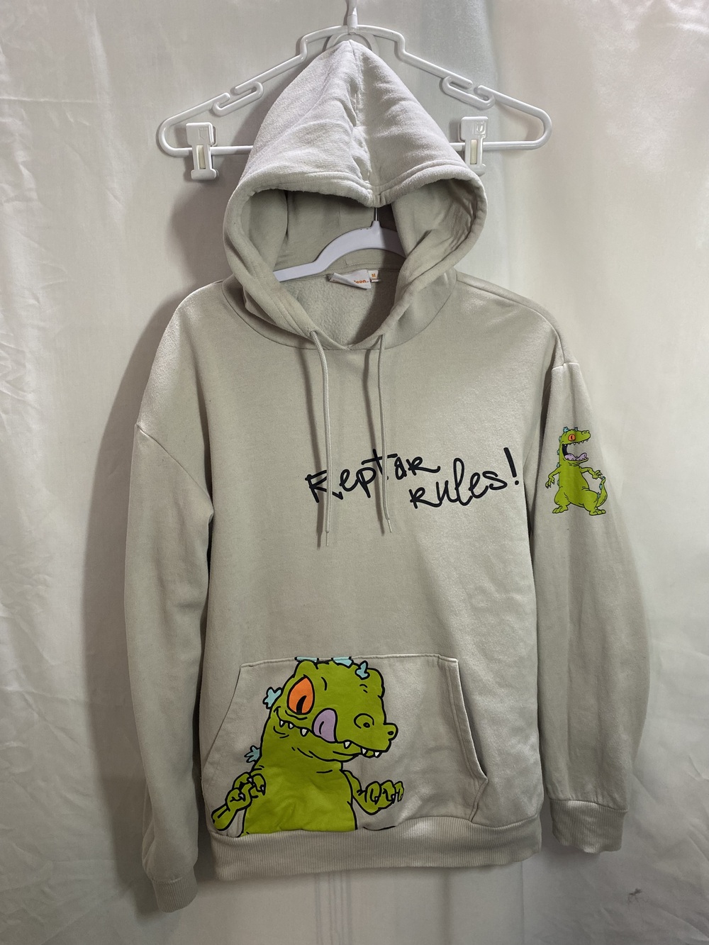 Rugrats Reptar Rules! Nickelodeon Men Hoodie Medium Gray Tommy Chuckie Graphic